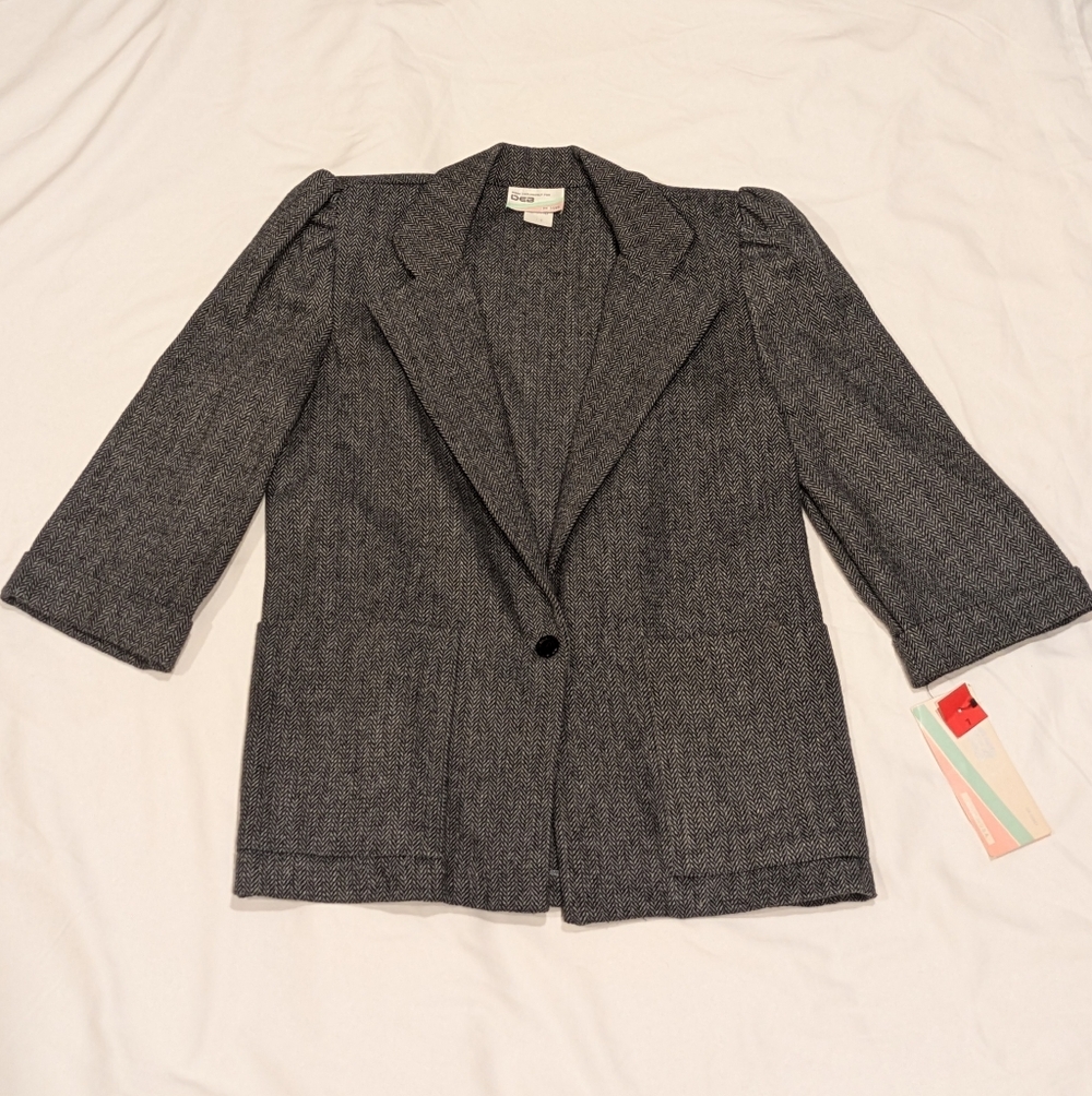 Vintage 80s 90s DEB Misses 3/4 Sleeve Herringbone Suit Jacket Shoulder Pads